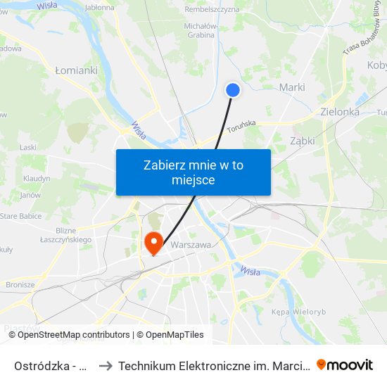 Ostródzka - Szkoła 01 to Technikum Elektroniczne im. Marcina Kasprzaka nr 36 map