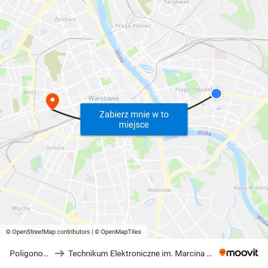 Poligonowa 03 to Technikum Elektroniczne im. Marcina Kasprzaka nr 36 map