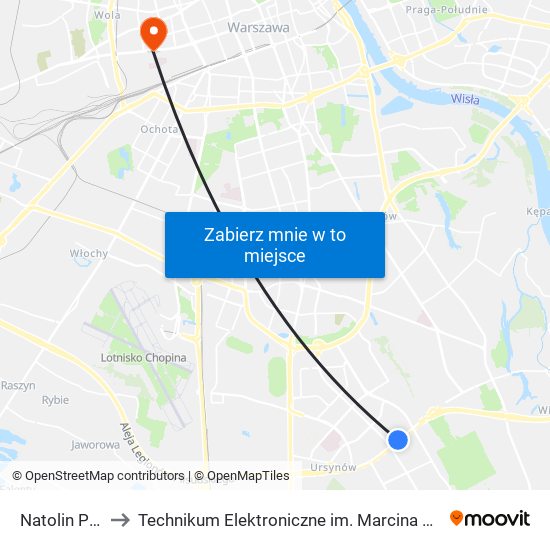 Natolin Płn. 01 to Technikum Elektroniczne im. Marcina Kasprzaka nr 36 map