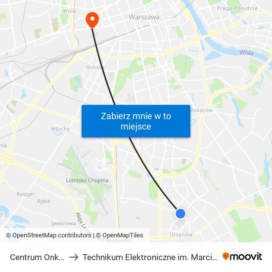 Centrum Onkologii 04 to Technikum Elektroniczne im. Marcina Kasprzaka nr 36 map