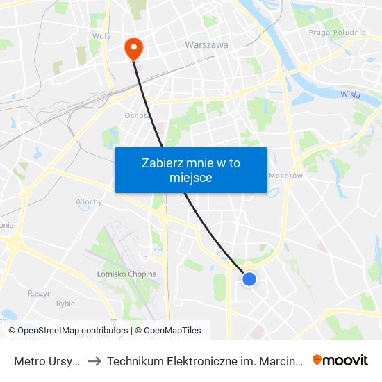 Metro Ursynów 02 to Technikum Elektroniczne im. Marcina Kasprzaka nr 36 map