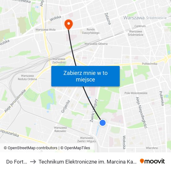 Do Fortu 01 to Technikum Elektroniczne im. Marcina Kasprzaka nr 36 map