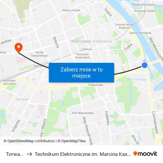 Torwar 02 to Technikum Elektroniczne im. Marcina Kasprzaka nr 36 map