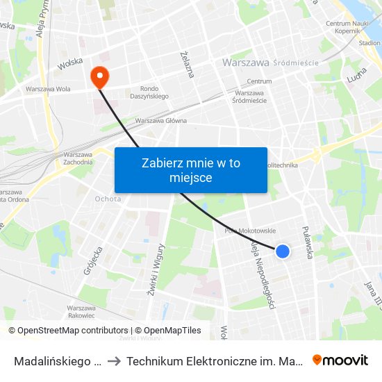 Madalińskiego - Szpital 01 to Technikum Elektroniczne im. Marcina Kasprzaka nr 36 map