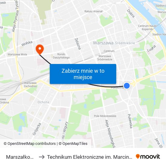 Marszałkowska 01 to Technikum Elektroniczne im. Marcina Kasprzaka nr 36 map