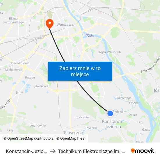 Konstancin-Jeziorna Borowa 02 to Technikum Elektroniczne im. Marcina Kasprzaka nr 36 map