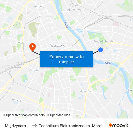 Międzynarodowa 01 to Technikum Elektroniczne im. Marcina Kasprzaka nr 36 map