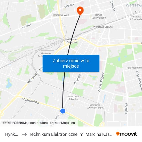 Hynka 05 to Technikum Elektroniczne im. Marcina Kasprzaka nr 36 map