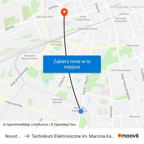 Novotel 02 to Technikum Elektroniczne im. Marcina Kasprzaka nr 36 map