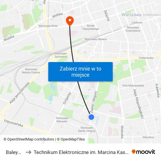 Baleya 02 to Technikum Elektroniczne im. Marcina Kasprzaka nr 36 map