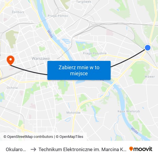 Okularowa 01 to Technikum Elektroniczne im. Marcina Kasprzaka nr 36 map