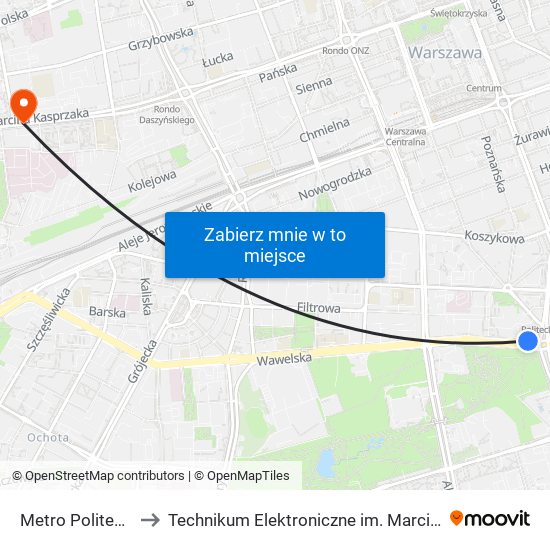 Metro Politechnika 02 to Technikum Elektroniczne im. Marcina Kasprzaka nr 36 map