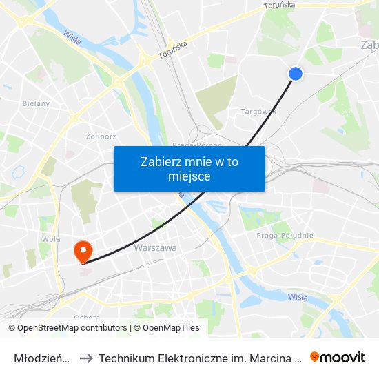 Młodzieńcza 03 to Technikum Elektroniczne im. Marcina Kasprzaka nr 36 map