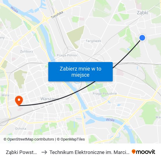 Ząbki Powstańców 01 to Technikum Elektroniczne im. Marcina Kasprzaka nr 36 map