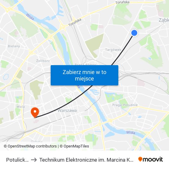 Potulicka 01 to Technikum Elektroniczne im. Marcina Kasprzaka nr 36 map