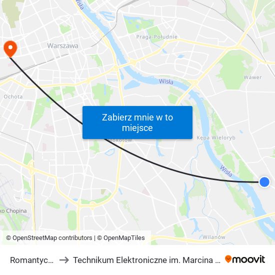 Romantyczna 02 to Technikum Elektroniczne im. Marcina Kasprzaka nr 36 map