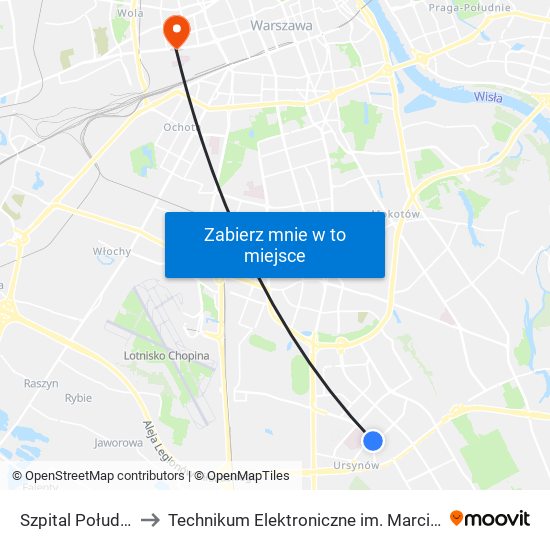 Szpital Południowy 03 to Technikum Elektroniczne im. Marcina Kasprzaka nr 36 map