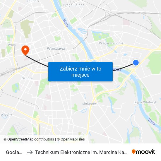 Gocław to Technikum Elektroniczne im. Marcina Kasprzaka nr 36 map