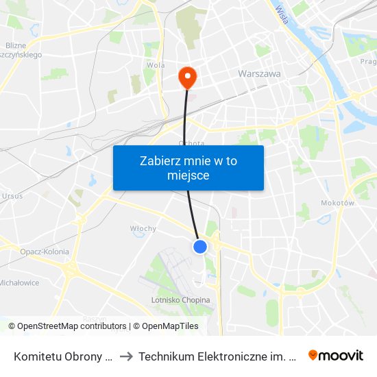 Komitetu Obrony Robotników 04 to Technikum Elektroniczne im. Marcina Kasprzaka nr 36 map