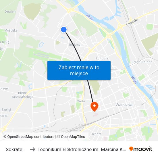 Sokratesa to Technikum Elektroniczne im. Marcina Kasprzaka nr 36 map