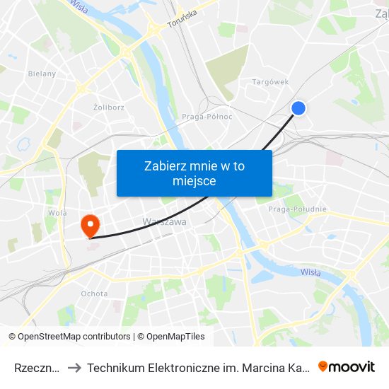 Rzeczna 01 to Technikum Elektroniczne im. Marcina Kasprzaka nr 36 map