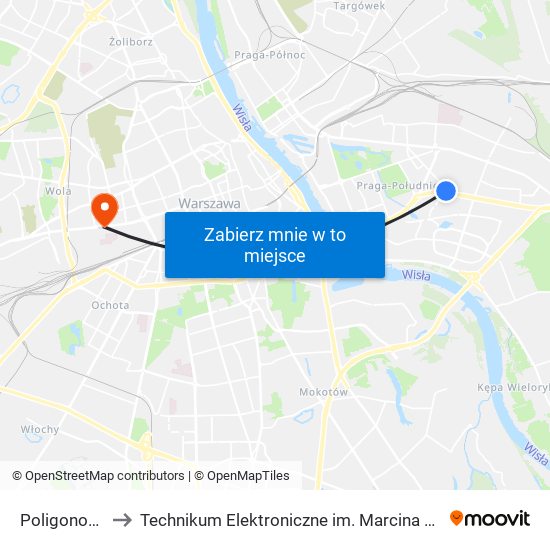 Poligonowa 01 to Technikum Elektroniczne im. Marcina Kasprzaka nr 36 map