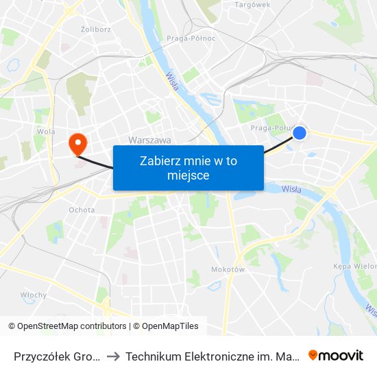 Przyczółek Grochowski 03 to Technikum Elektroniczne im. Marcina Kasprzaka nr 36 map