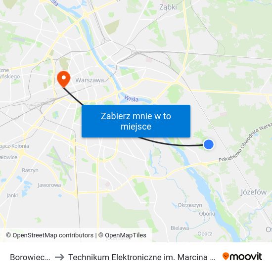 Borowiecka to Technikum Elektroniczne im. Marcina Kasprzaka nr 36 map