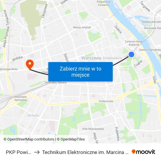 PKP Powiśle 03 to Technikum Elektroniczne im. Marcina Kasprzaka nr 36 map