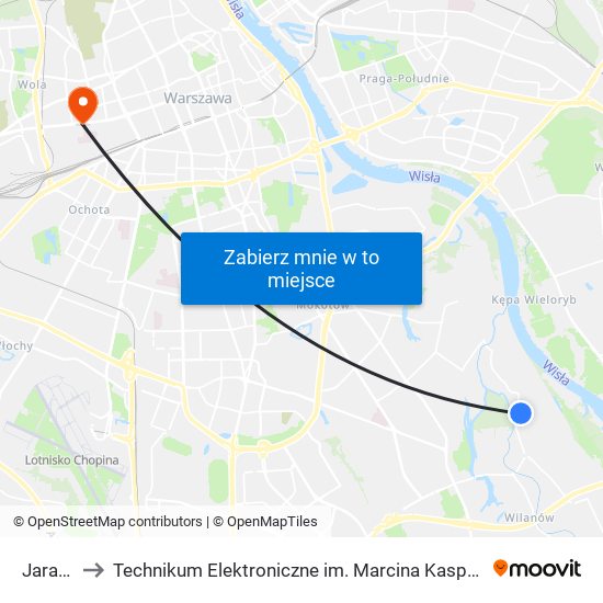 Jara 02 to Technikum Elektroniczne im. Marcina Kasprzaka nr 36 map