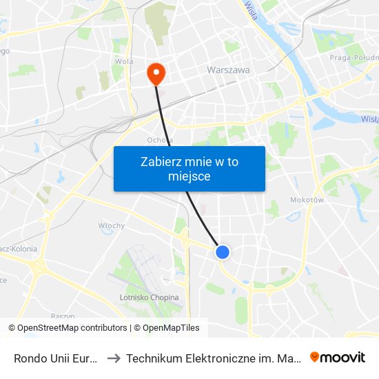 Rondo Unii Europejskiej 01 to Technikum Elektroniczne im. Marcina Kasprzaka nr 36 map