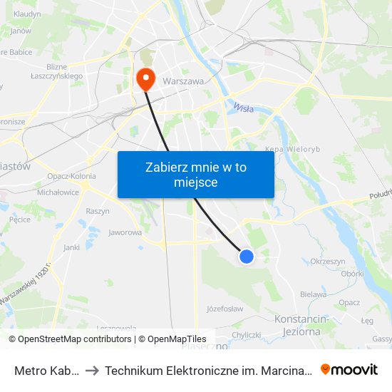 Metro Kabaty 03 to Technikum Elektroniczne im. Marcina Kasprzaka nr 36 map