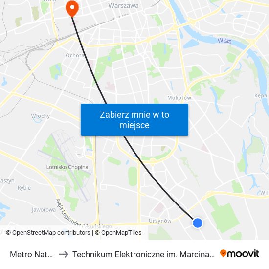 Metro Natolin 01 to Technikum Elektroniczne im. Marcina Kasprzaka nr 36 map