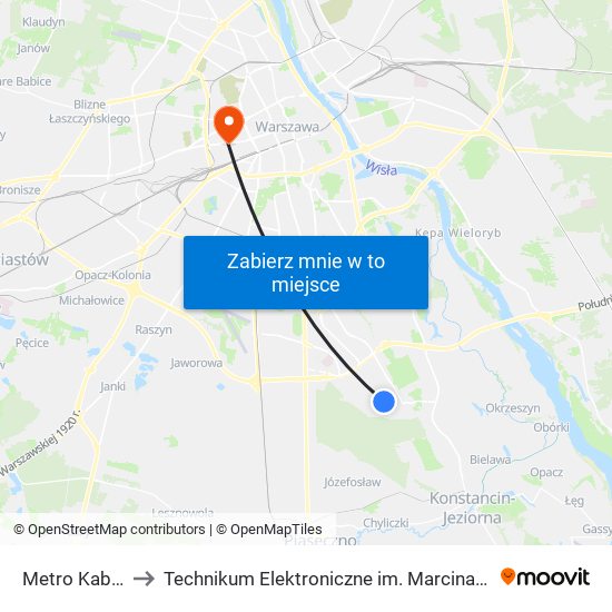 Metro Kabaty 02 to Technikum Elektroniczne im. Marcina Kasprzaka nr 36 map