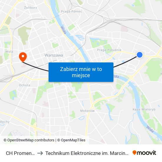 CH Promenada 01 to Technikum Elektroniczne im. Marcina Kasprzaka nr 36 map