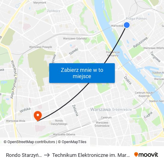 Rondo Starzyńskiego 09 to Technikum Elektroniczne im. Marcina Kasprzaka nr 36 map