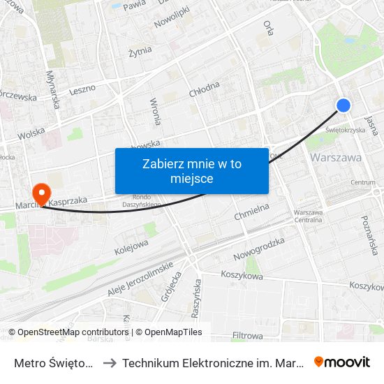 Metro Świętokrzyska 01 to Technikum Elektroniczne im. Marcina Kasprzaka nr 36 map