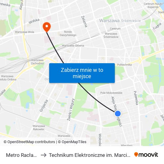 Metro Racławicka to Technikum Elektroniczne im. Marcina Kasprzaka nr 36 map