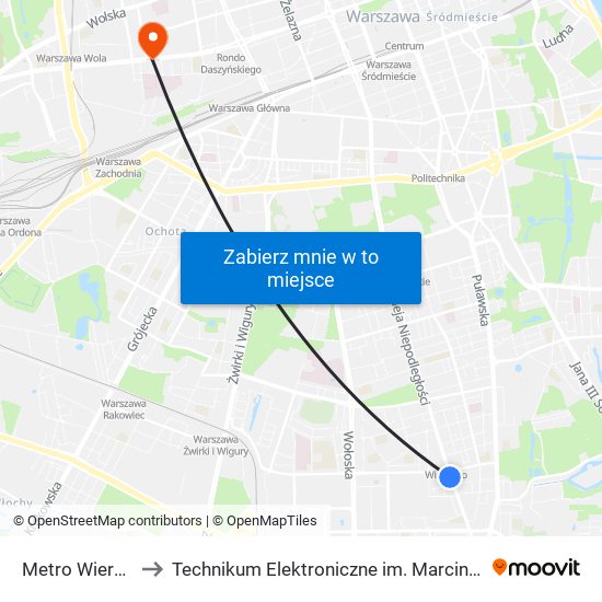 Metro Wierzbno 01 to Technikum Elektroniczne im. Marcina Kasprzaka nr 36 map