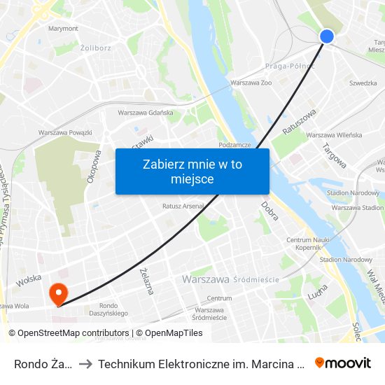 Rondo Żaba 05 to Technikum Elektroniczne im. Marcina Kasprzaka nr 36 map