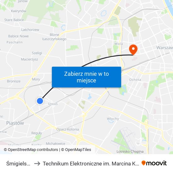 Śmigielska 02 to Technikum Elektroniczne im. Marcina Kasprzaka nr 36 map