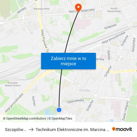 Szczęśliwice 01 to Technikum Elektroniczne im. Marcina Kasprzaka nr 36 map