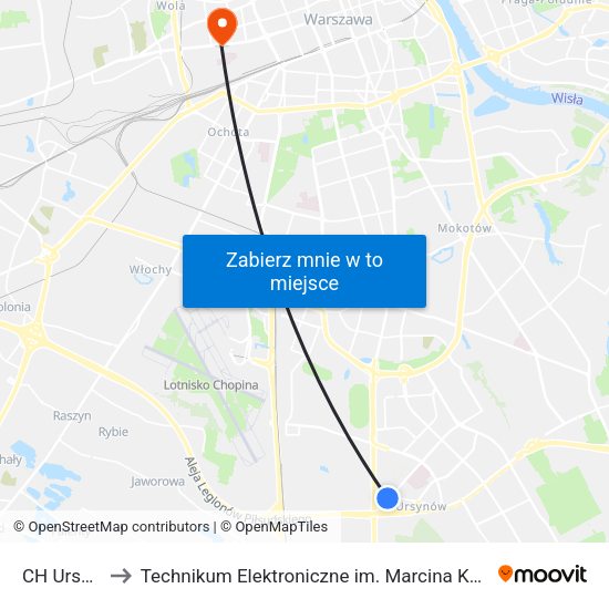 CH Ursynów to Technikum Elektroniczne im. Marcina Kasprzaka nr 36 map