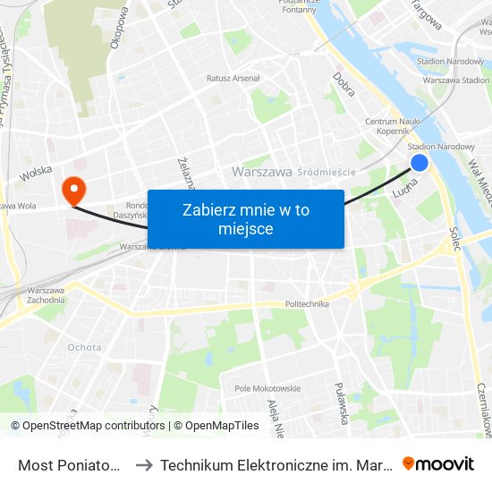 Most Poniatowskiego 05 to Technikum Elektroniczne im. Marcina Kasprzaka nr 36 map