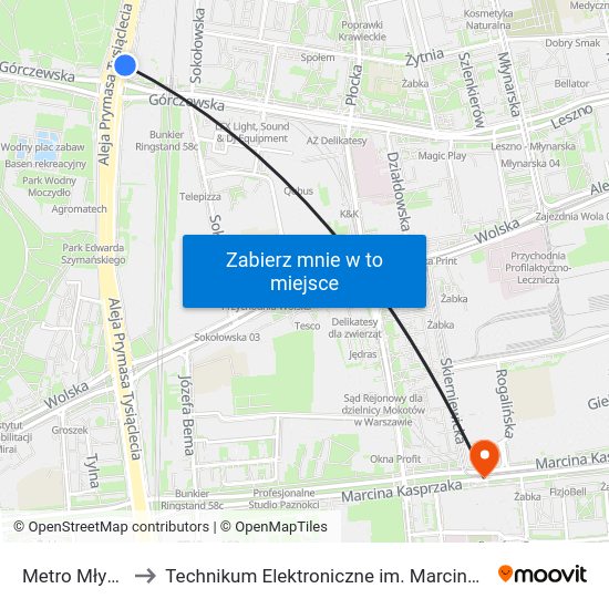 Metro Młynów to Technikum Elektroniczne im. Marcina Kasprzaka nr 36 map