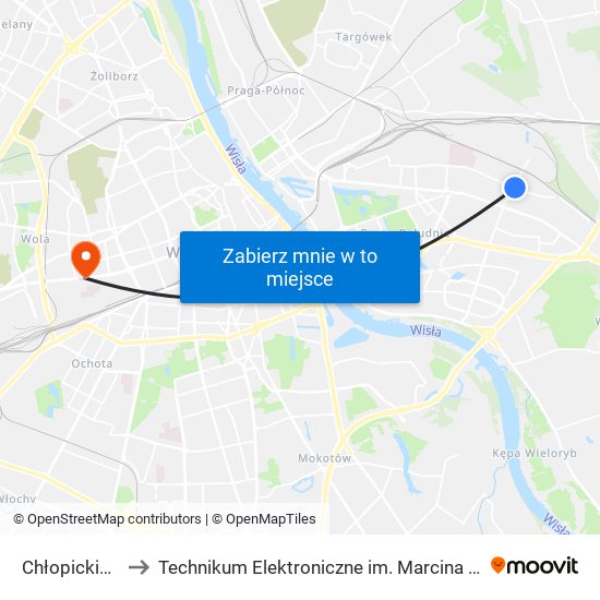 Chłopickiego 04 to Technikum Elektroniczne im. Marcina Kasprzaka nr 36 map