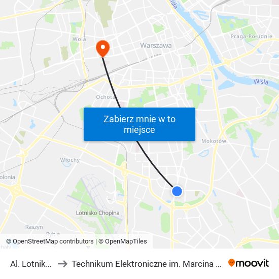 Al. Lotników 05 to Technikum Elektroniczne im. Marcina Kasprzaka nr 36 map