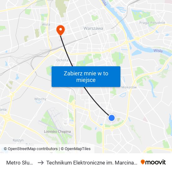 Metro Służew to Technikum Elektroniczne im. Marcina Kasprzaka nr 36 map