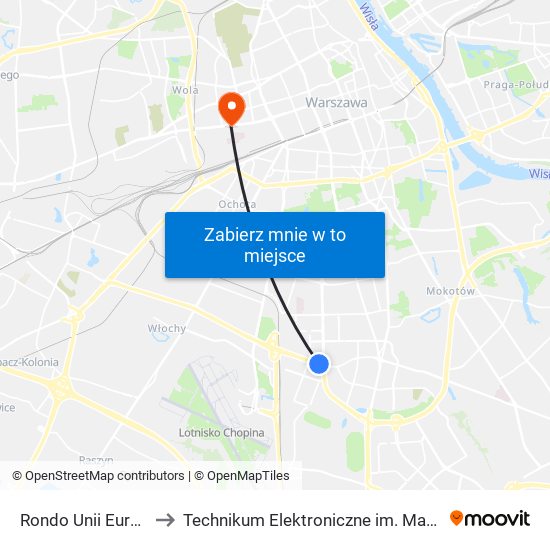 Rondo Unii Europejskiej 02 to Technikum Elektroniczne im. Marcina Kasprzaka nr 36 map