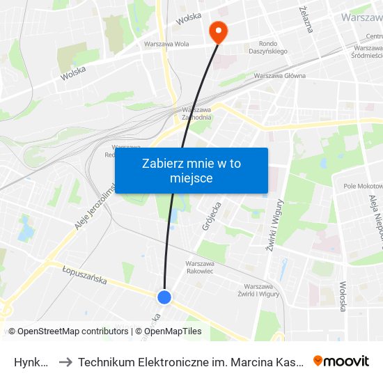 Hynka 06 to Technikum Elektroniczne im. Marcina Kasprzaka nr 36 map